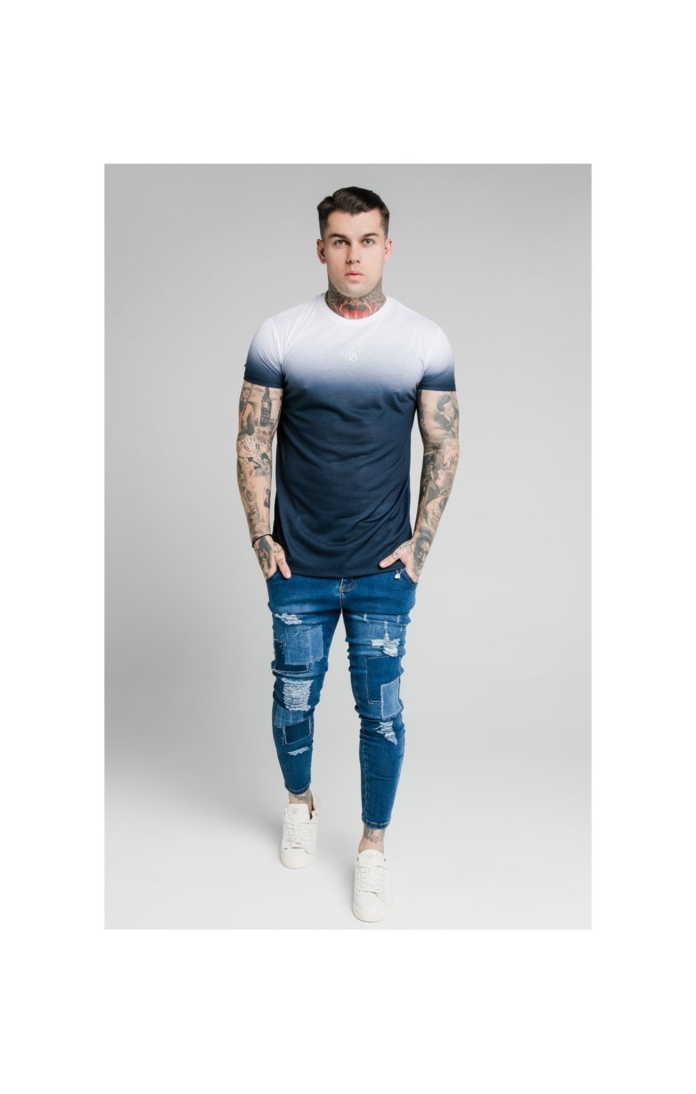 Charger l&#39;image dans la galerie, SikSilk Skinny Distressed Patch Jeans - Midstone (3)
