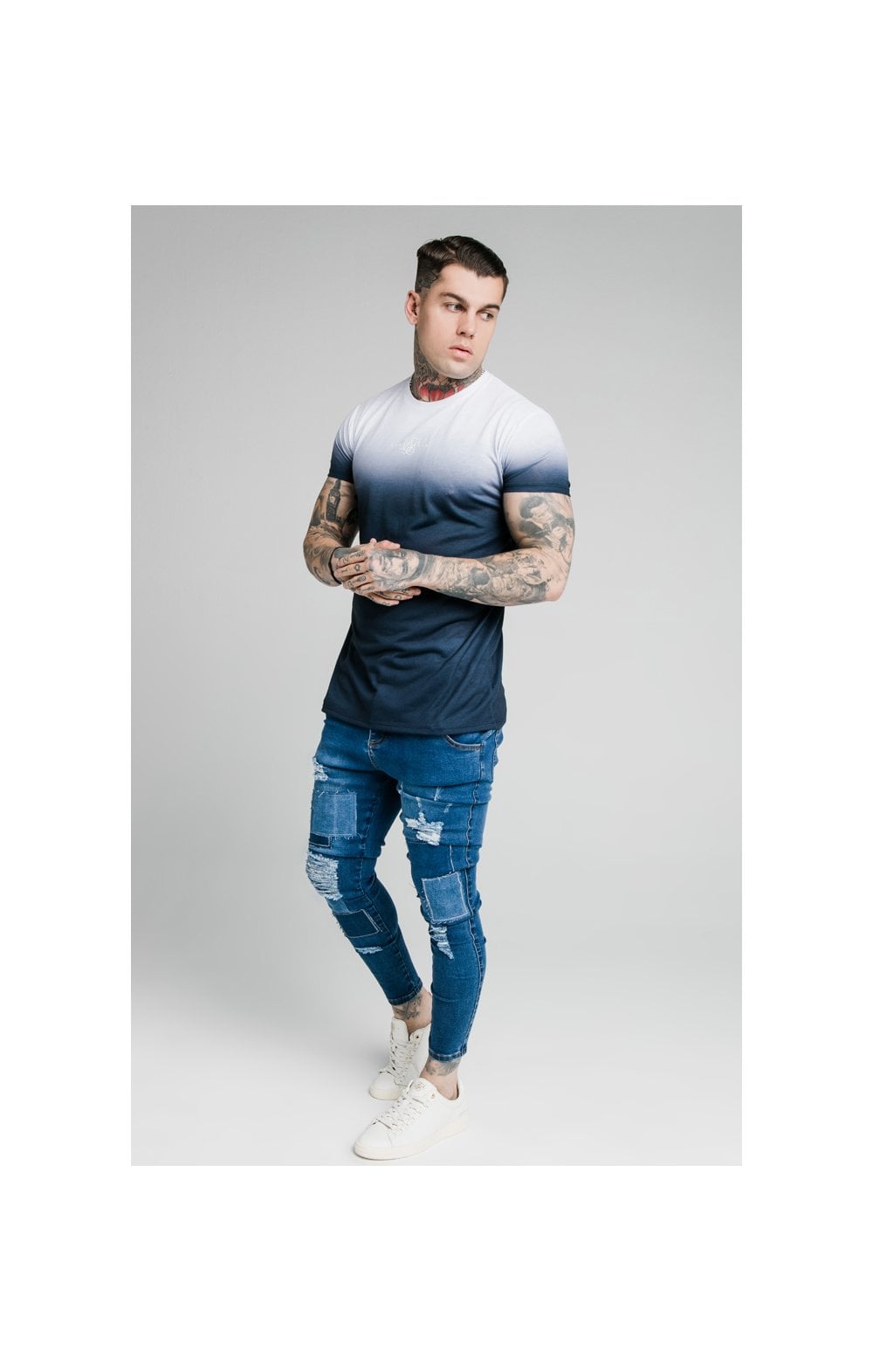 Charger l&#39;image dans la galerie, SikSilk Skinny Distressed Patch Jeans - Midstone (4)