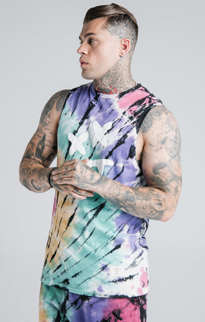 Charger l&#39;image dans la galerie, SikSilk X Steve Aoki Racer Back Vest – Rainbow Ink Tie Dye