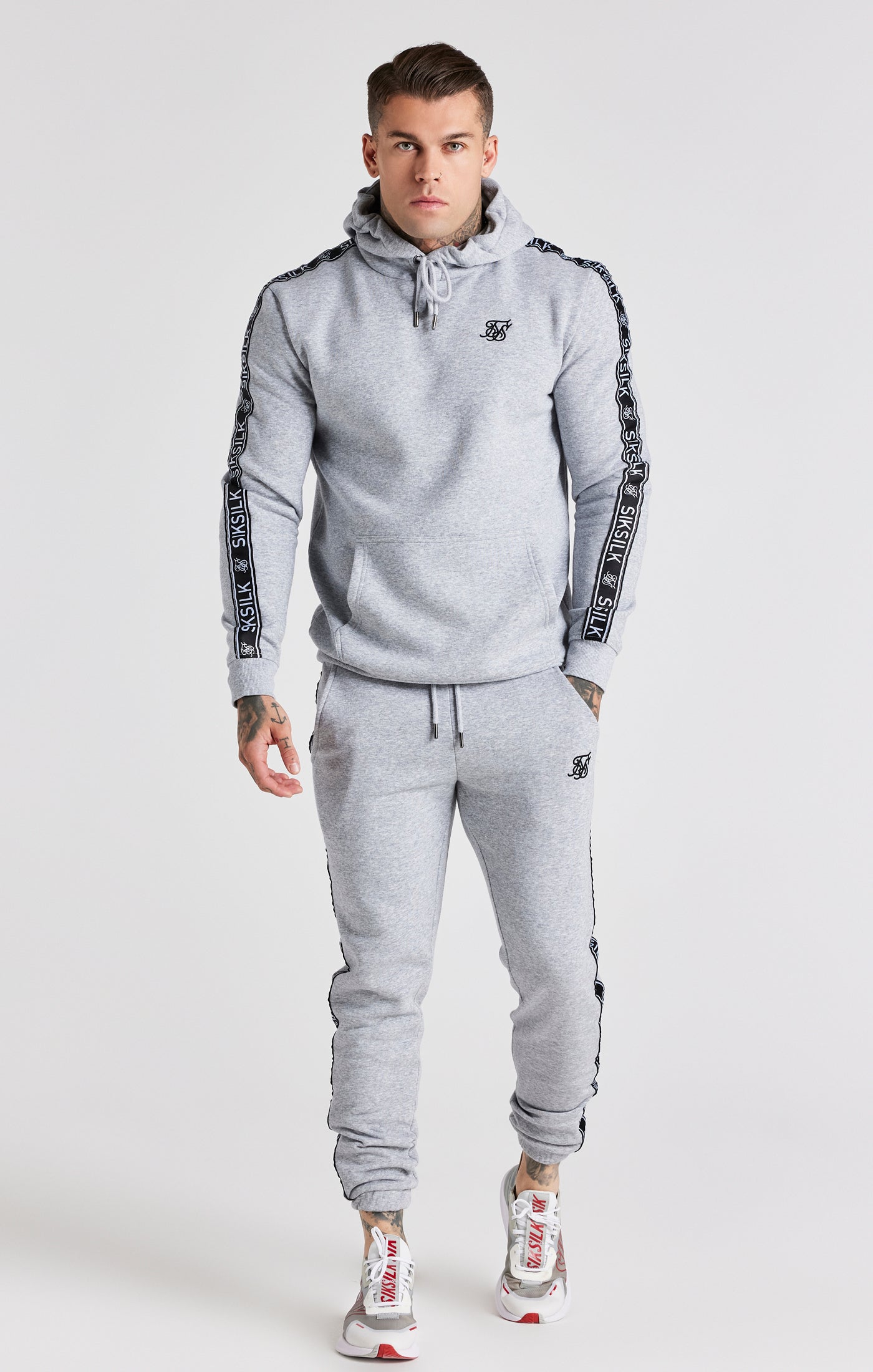 Charger l&#39;image dans la galerie, Grey Taped Hoodie And Pant Tracksuit Set