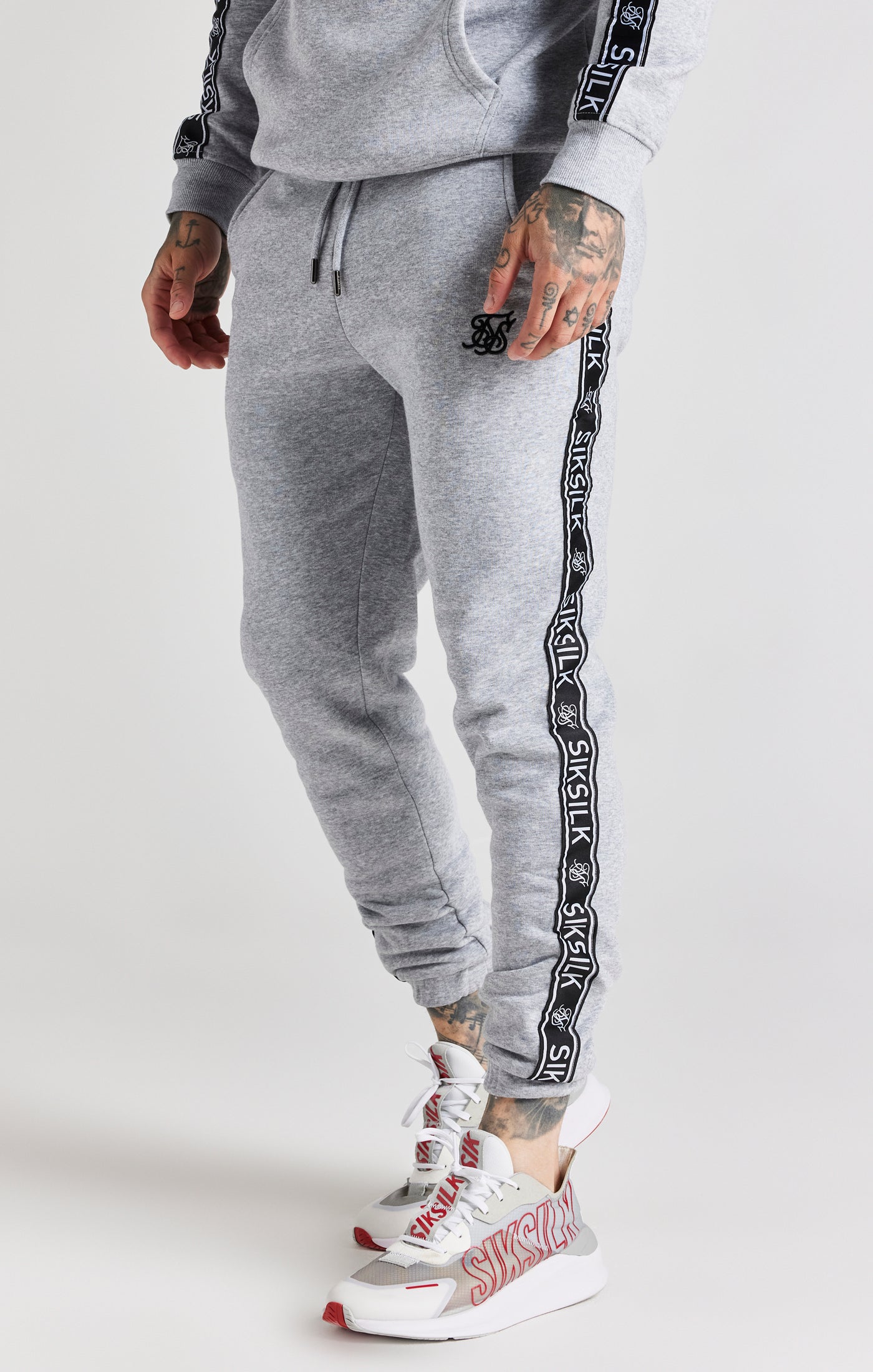 Charger l&#39;image dans la galerie, Grey Taped Hoodie And Pant Tracksuit Set (7)