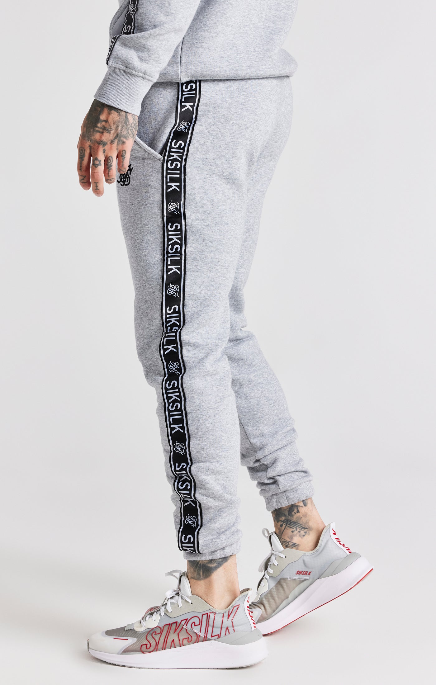 Charger l&#39;image dans la galerie, Grey Taped Hoodie And Pant Tracksuit Set (8)
