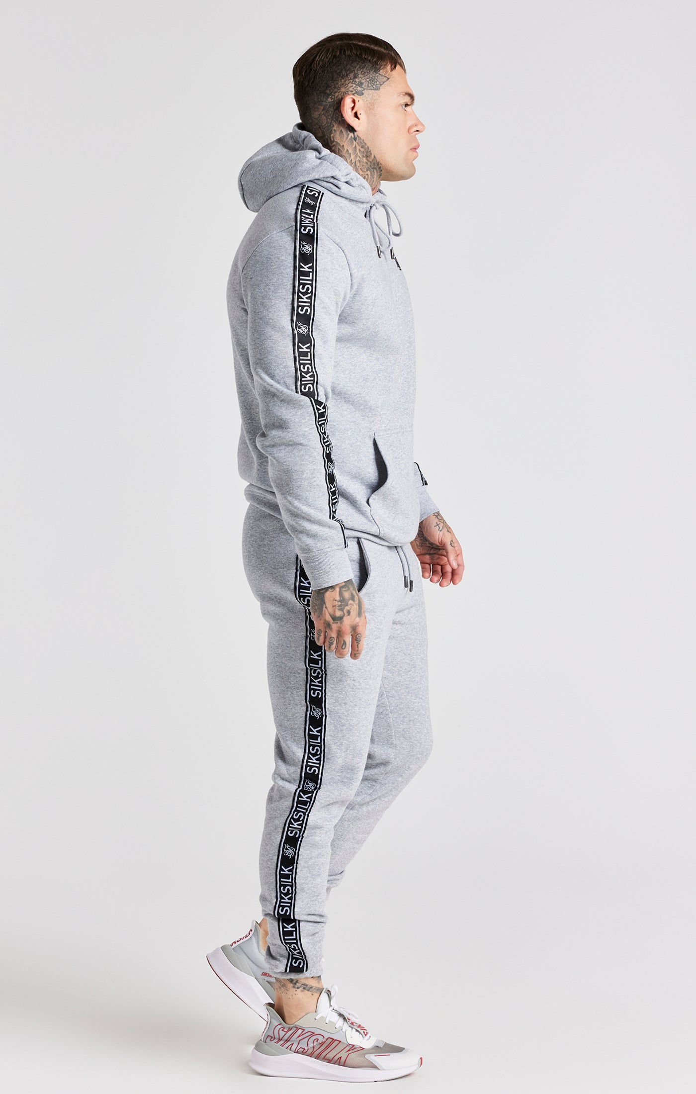 Charger l&#39;image dans la galerie, Grey Taped Hoodie And Pant Tracksuit Set (9)