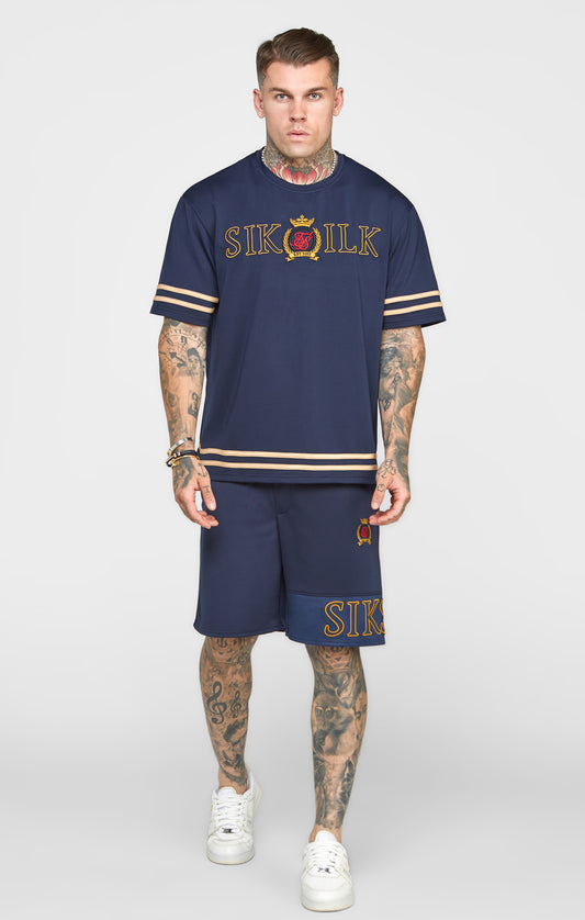 Navy Embroidery Relaxed Short