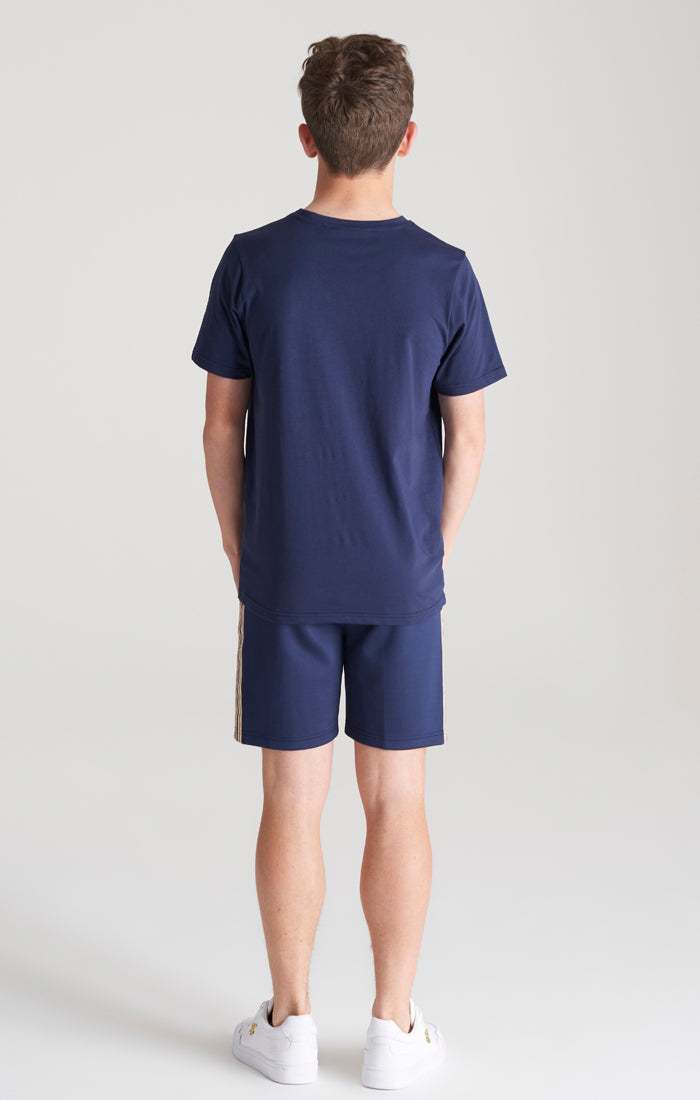 Charger l&#39;image dans la galerie, Short à plis avec bandes bleu marine pour garçon (5)