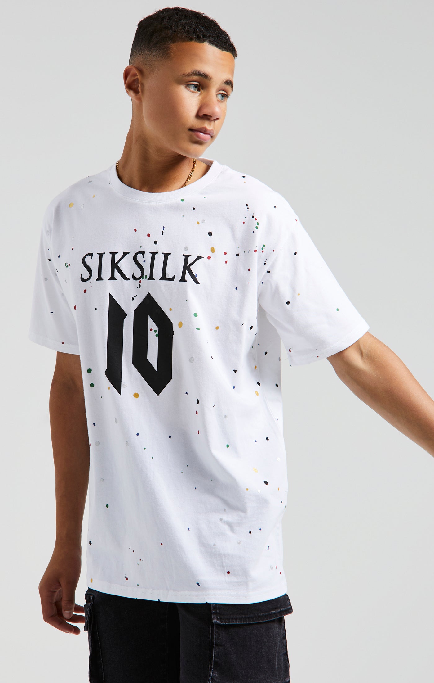 Charger l&#39;image dans la galerie, Messi x SikSilk T-shirt à éclaboussure de peinture - Blanc (2)