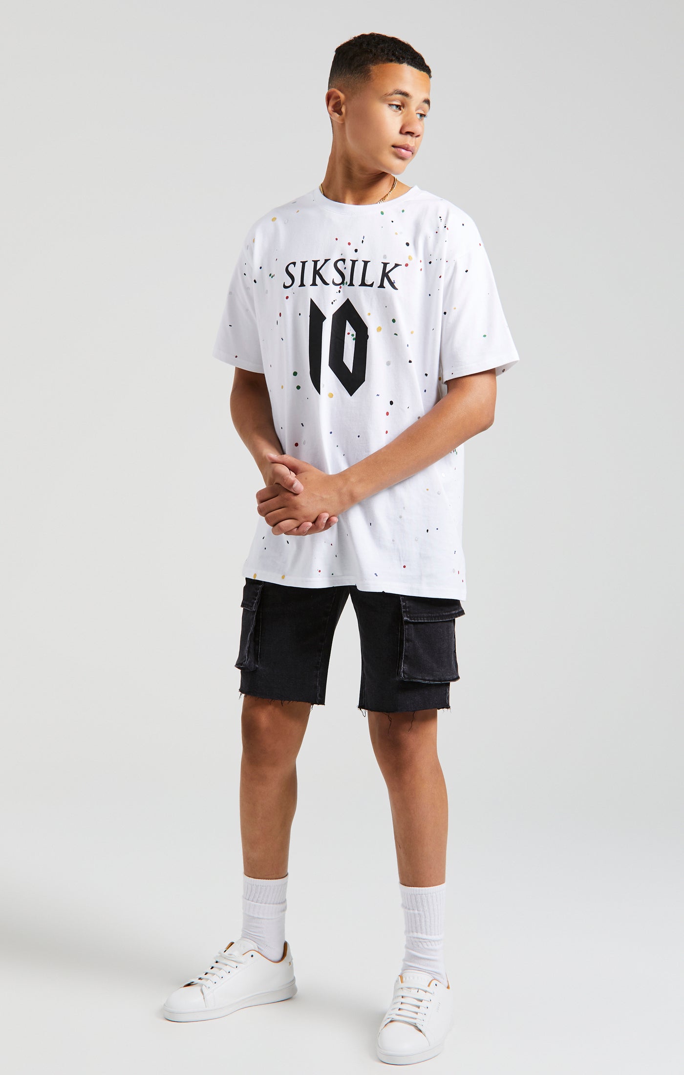 Charger l&#39;image dans la galerie, Messi x SikSilk T-shirt à éclaboussure de peinture - Blanc (3)