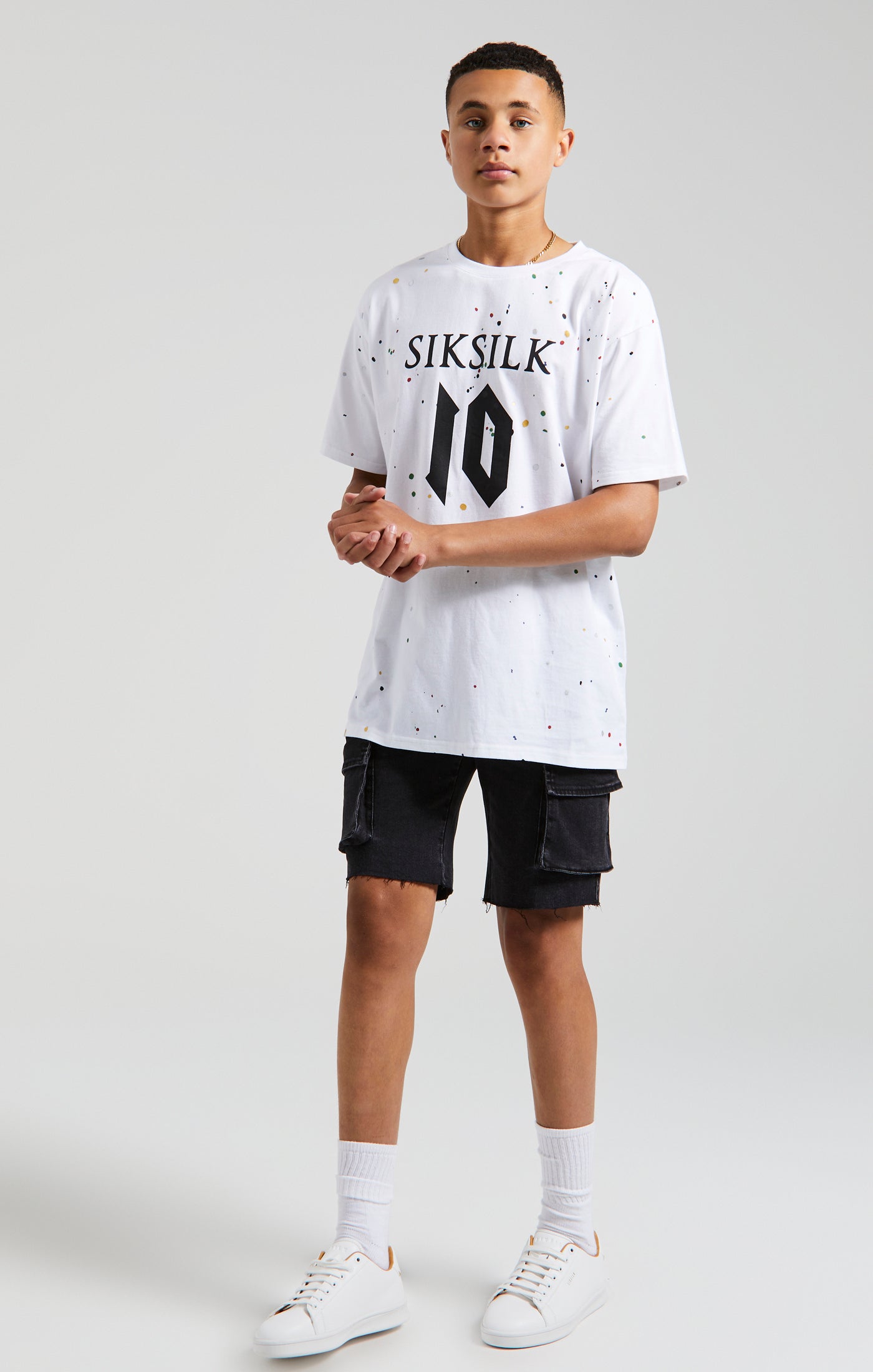 Charger l&#39;image dans la galerie, Messi x SikSilk T-shirt à éclaboussure de peinture - Blanc (4)