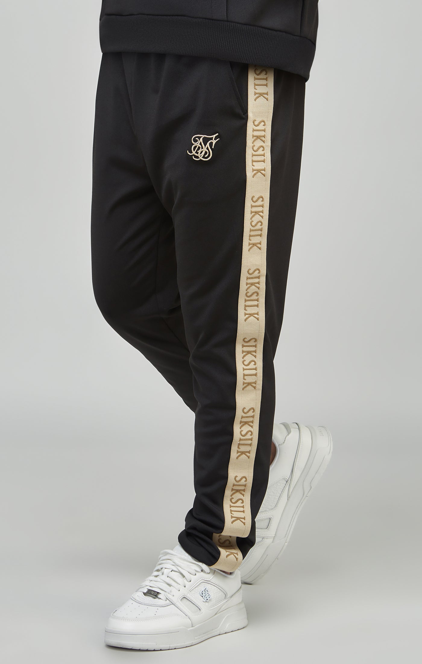 Charger l&#39;image dans la galerie, Pantalon de jogging noir à bandes coupe ajustée pour garçon