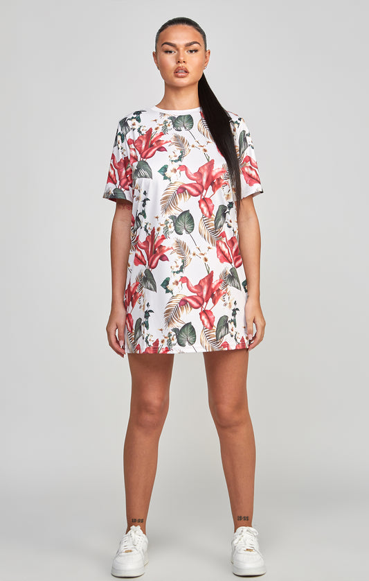 Multi Retro Tropics Print T-Shirt Dress